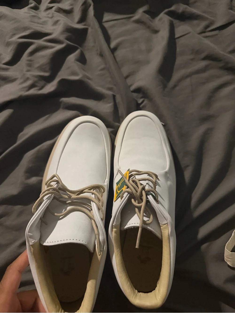 White Leather Men’s Chukka Boots with Tan Accents